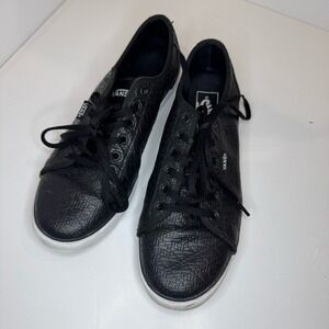 Vans Women Low Top Sneakers Black Leather Lace Up 8 38.5 Streetwear Skater Comfy